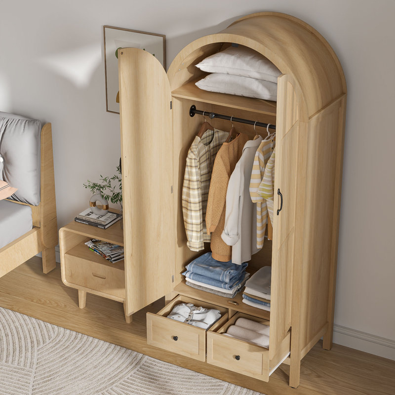 Alcott Hill® Armoire Wardrobe Closet with 2 Arched Fluted Doors ...